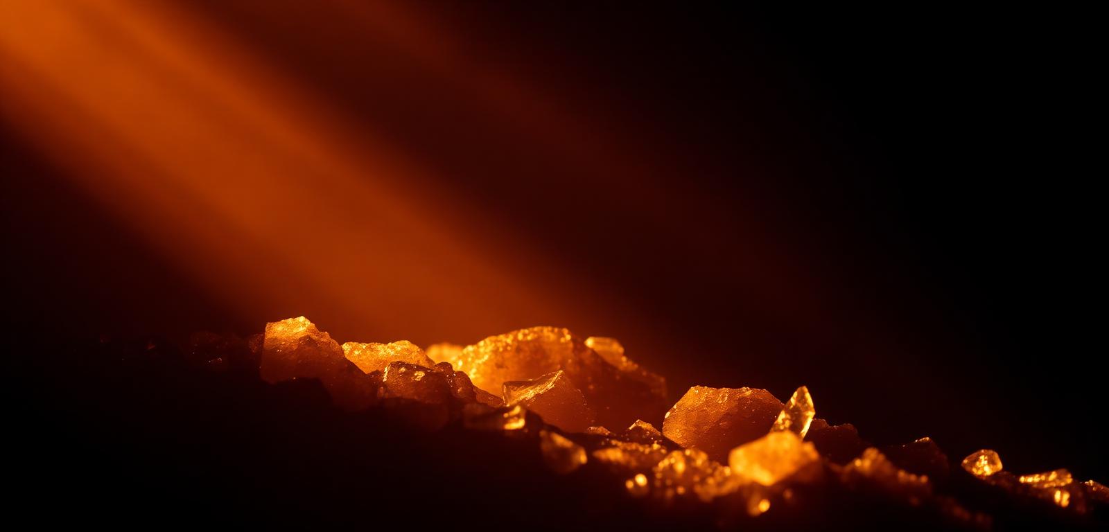 Luz atravessando uma superfície cristalina escura